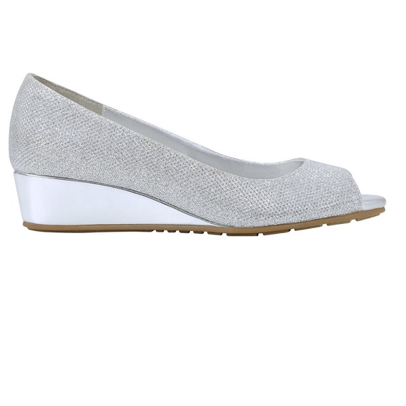 Bandolino Women's Candra Peep Toe Wedge Dress Pumps 8M Silver - Picture 2 of 8